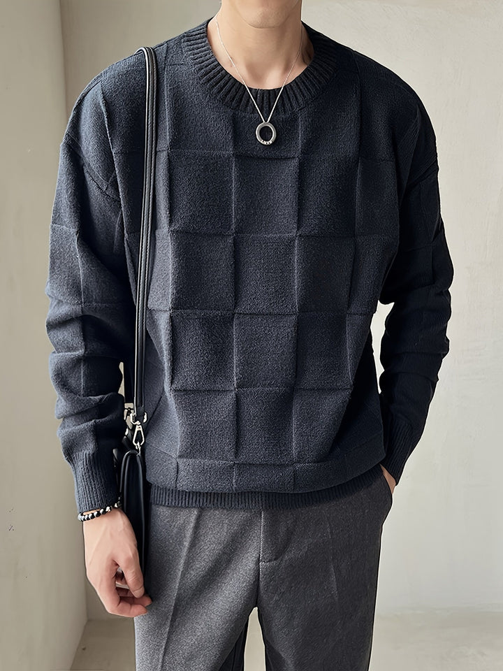 Textured Check Crewneck Sweater