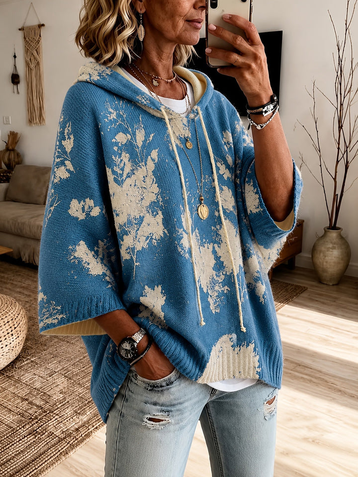 Hooded Floral Cape Sweater