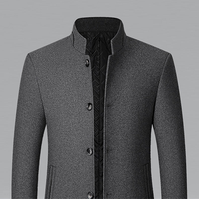 Refined Stand-Collar Overcoat