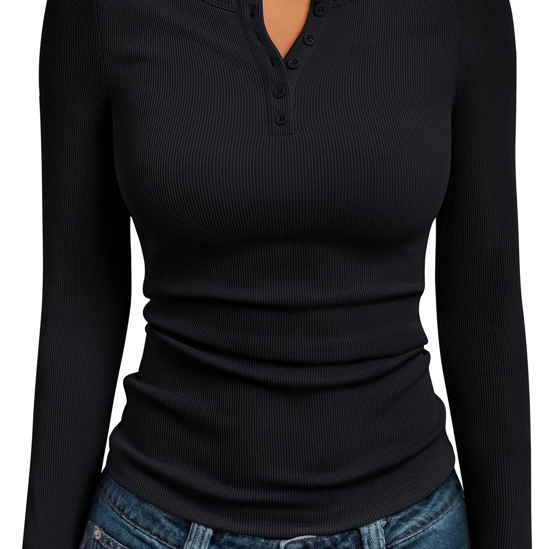 Fitted Button Henley Top