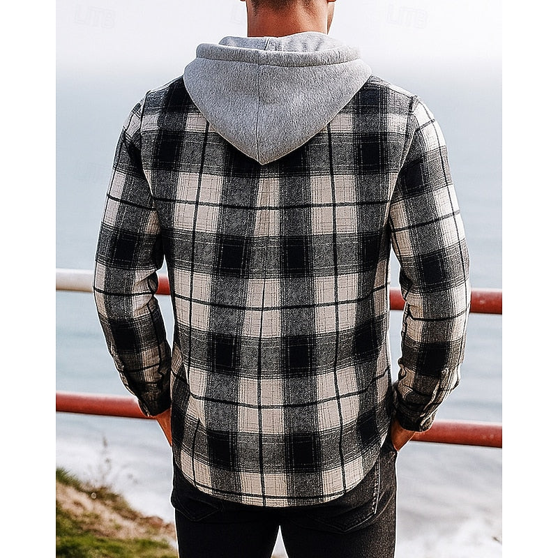 Rugged Hooded Plaid Shirt Jacket