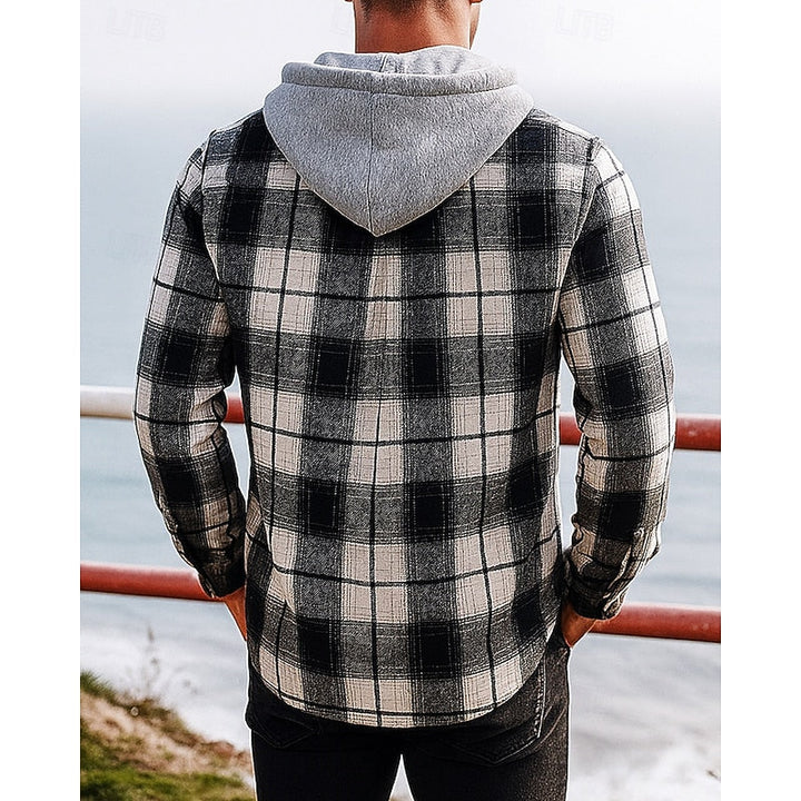 Rugged Hooded Plaid Shirt Jacket