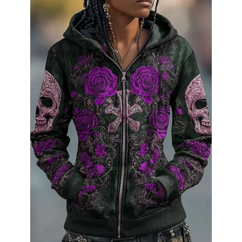 Skull &amp; Rose Zip-Up Hoodie