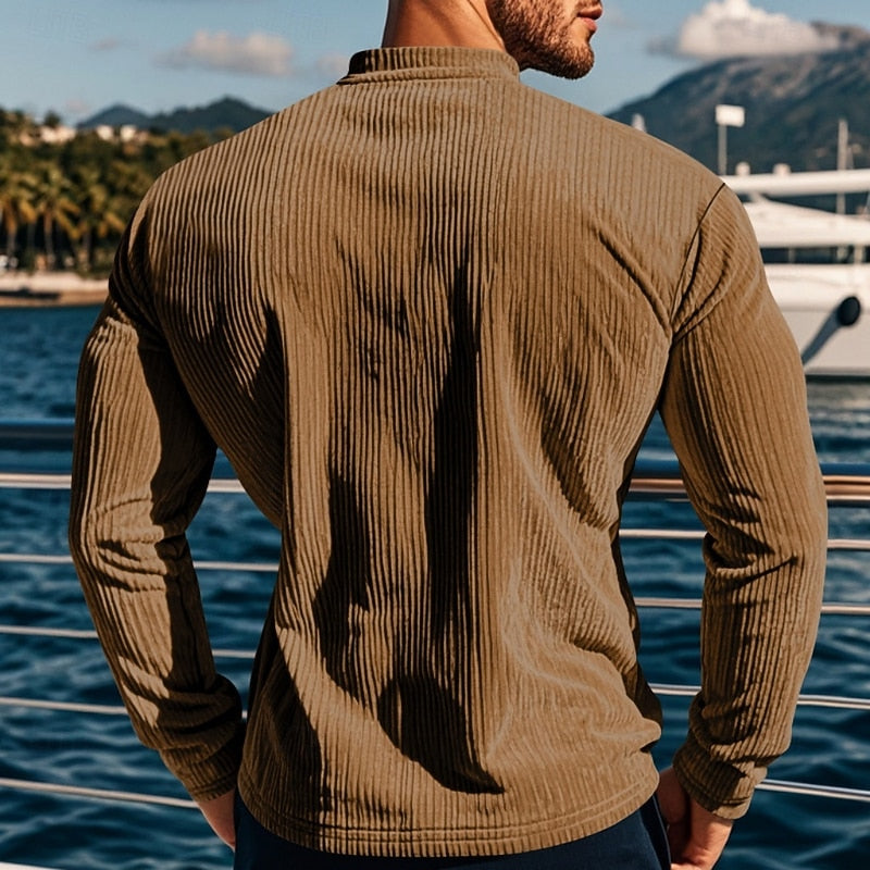Ribbed Long Sleeve Henley Shirt