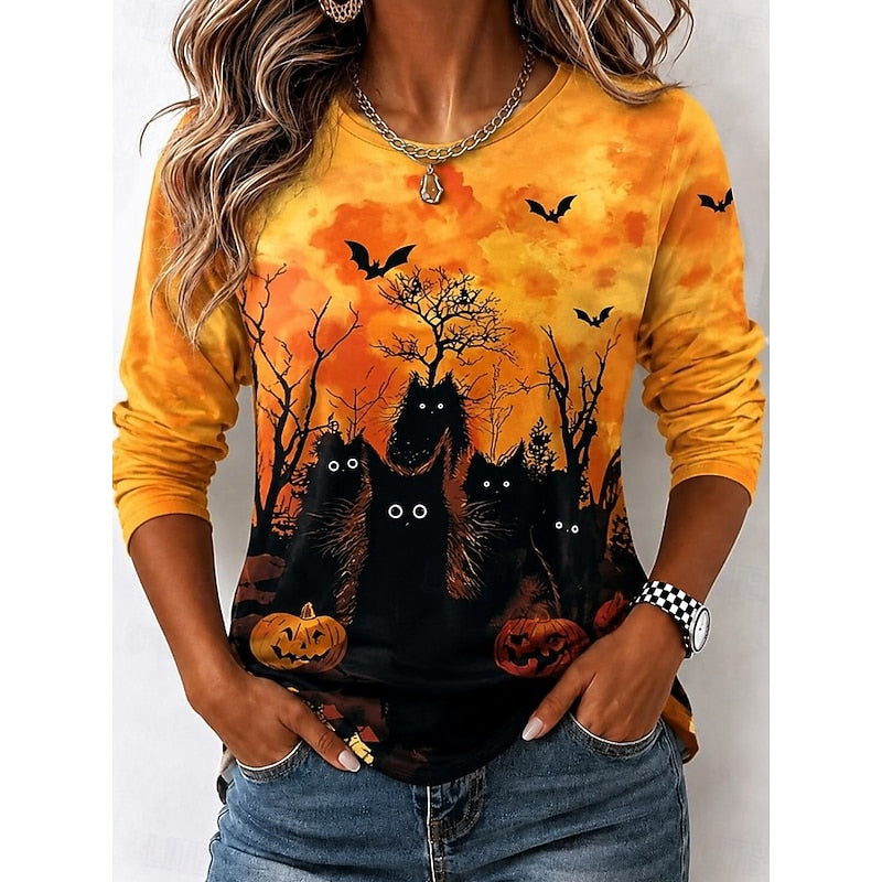 Halloween Witch Graphic Long Sleeve Top