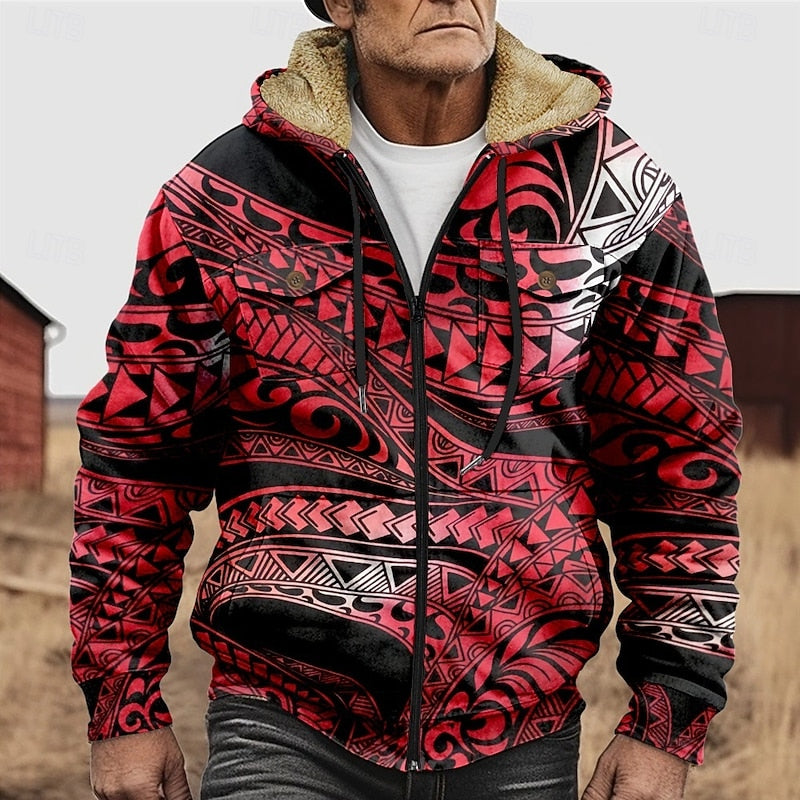 Patterned Zip Hooded Jacket