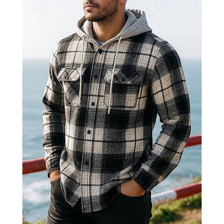 Rugged Hooded Plaid Shirt Jacket