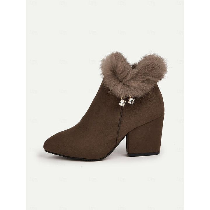 Fur-Trimmed Block Heel Ankle Boots