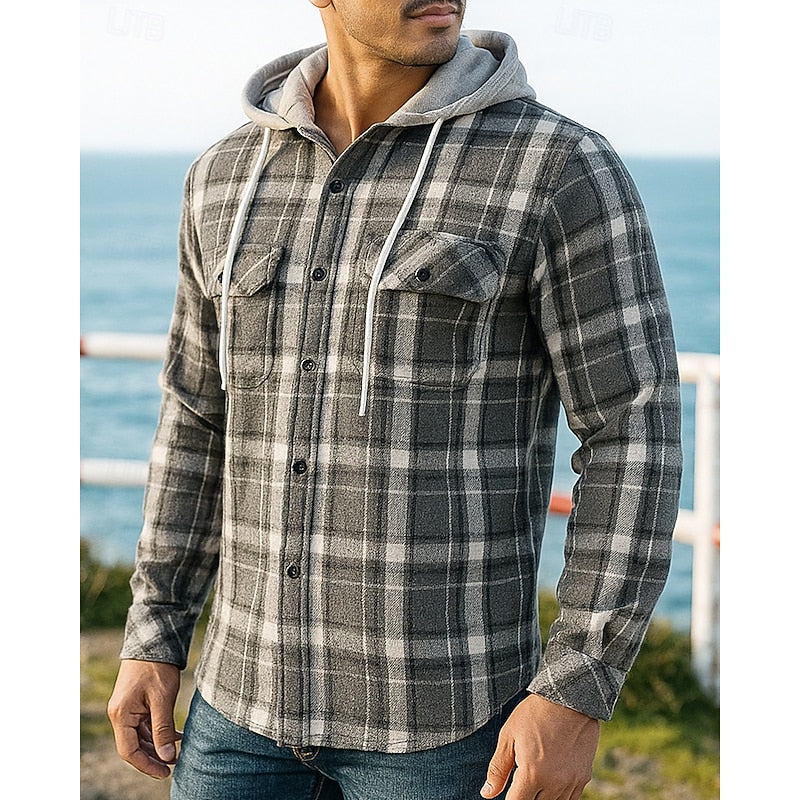Rugged Hooded Plaid Shirt Jacket
