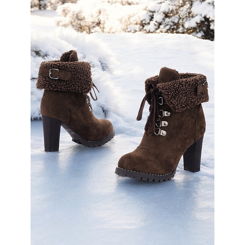 Fur-Trimmed Lace-Up Winter Boots