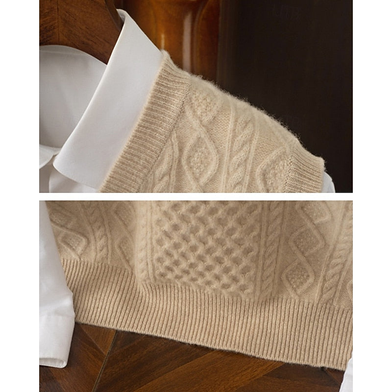 Cable-Textured V-Neck Sweater Vest