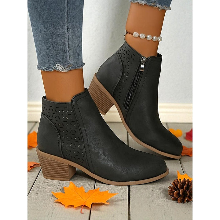 Cutout Low-Heel Ankle Boots