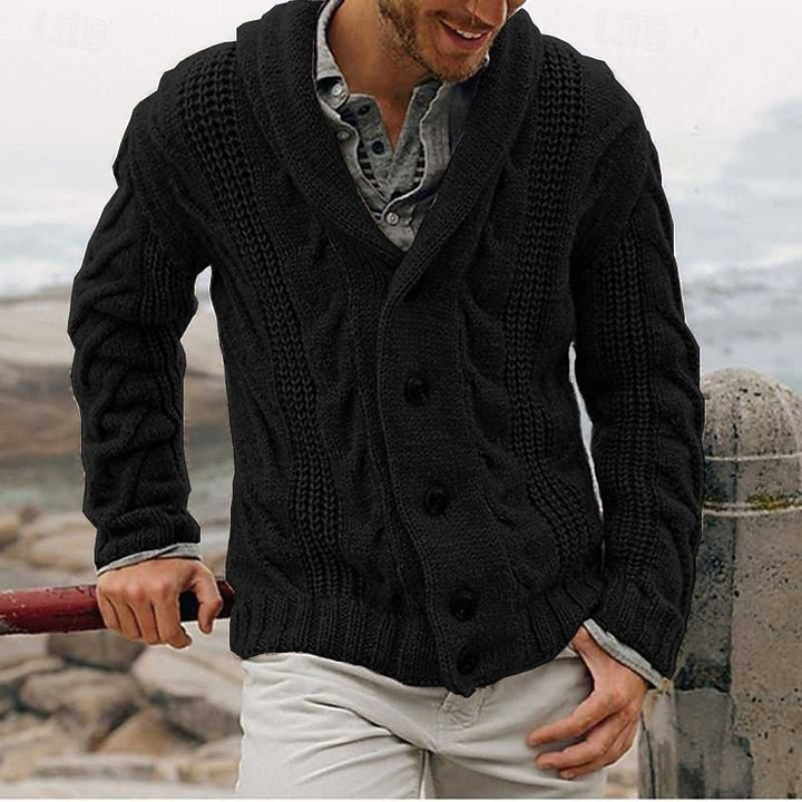 Cable-Knit Shawl Collar Cardigan