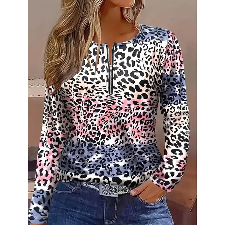 Floral Quarter-Zip Long Sleeve Top