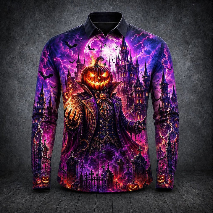 Halloween Gothic Print Long-Sleeve Shirt