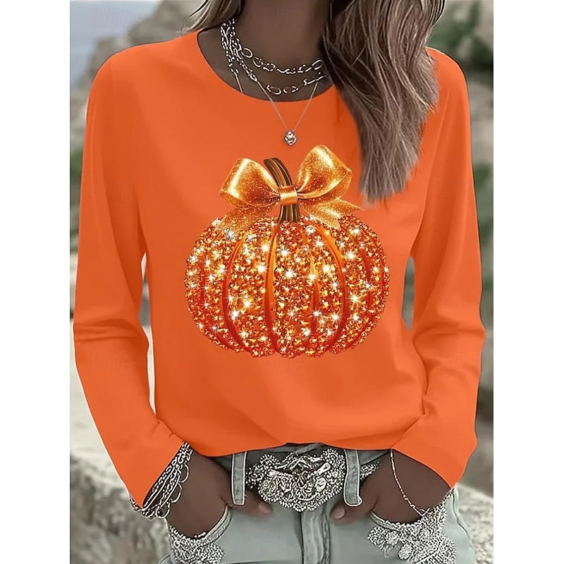 Sparkling Pumpkin Graphic Long-Sleeve Top