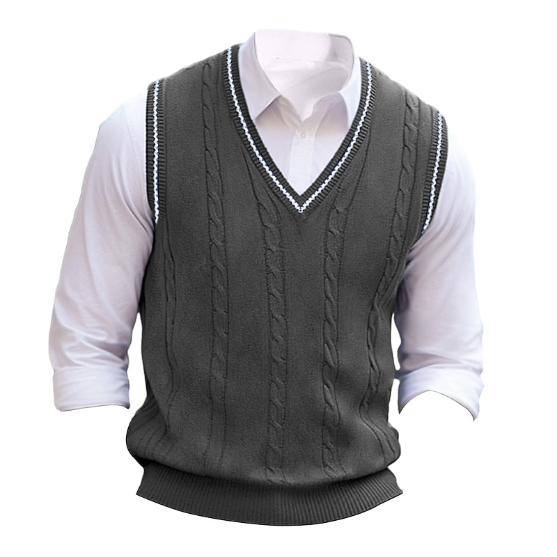 Cable-Knit V-Neck Sweater Vest