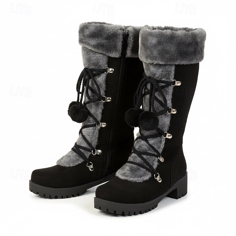 Lace-Up Winter Boots with Faux Fur
