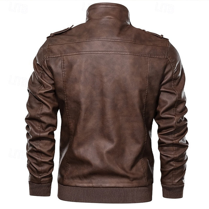 Rugged Stand-Collar Biker Jacket