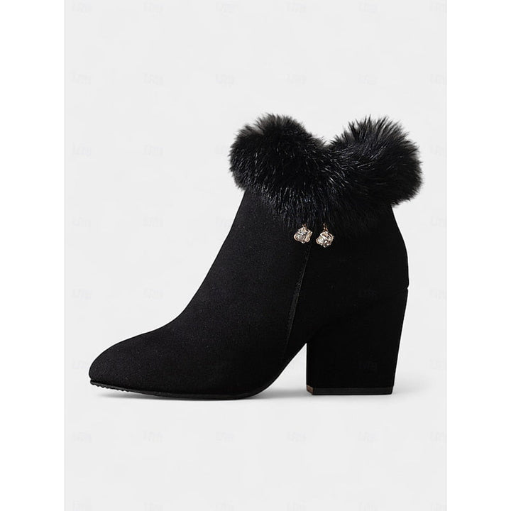 Fur-Trimmed Block Heel Ankle Boots