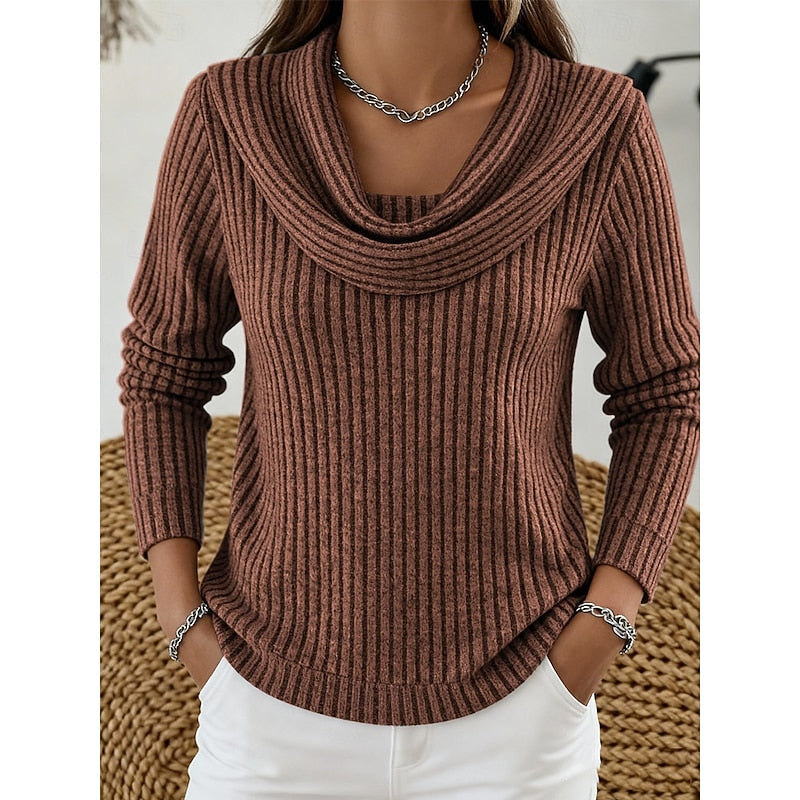 Cowl-Neck Ribbed Top