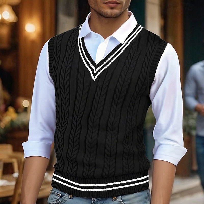 Cable-Knit V-Neck Sweater Vest