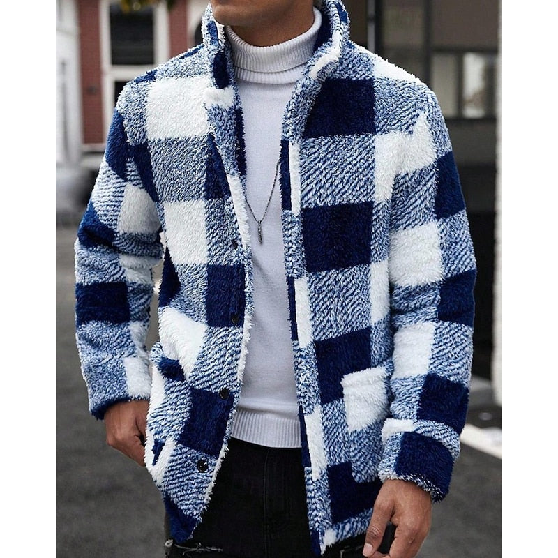 Checked Standing-Collar Jacket