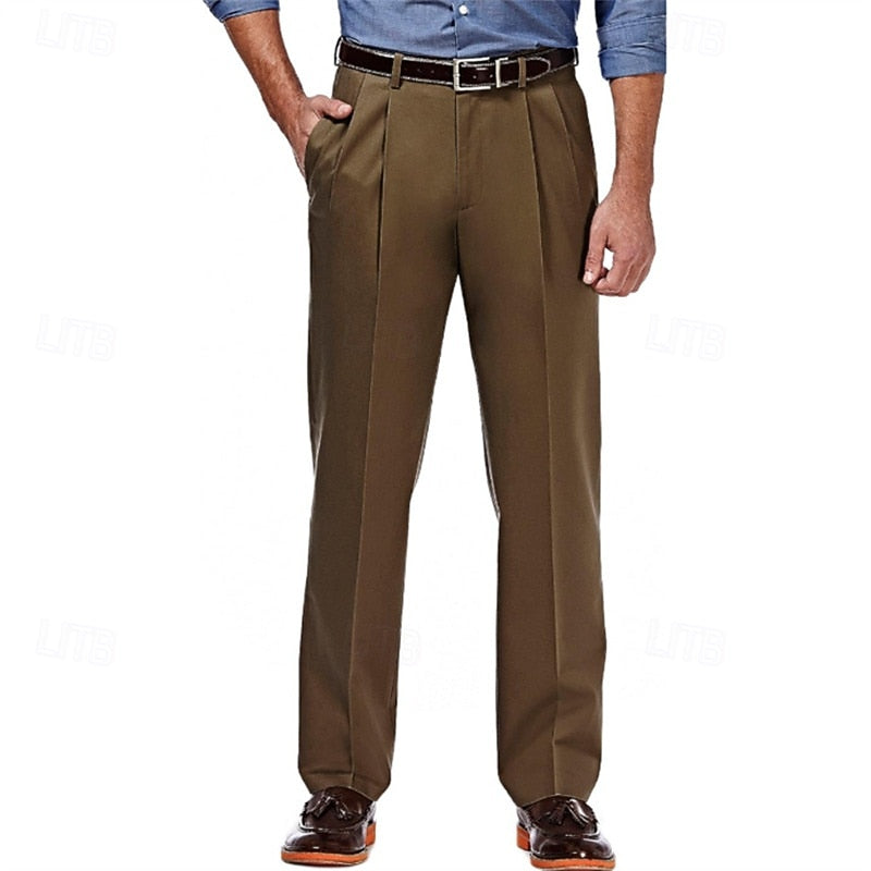 Pleated Straight-Leg Dress Pants