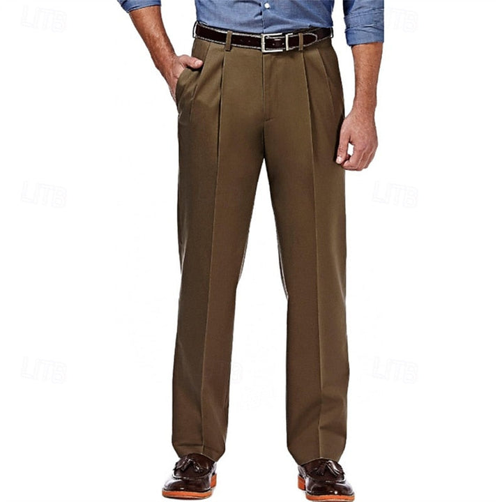 Pleated Straight-Leg Dress Pants