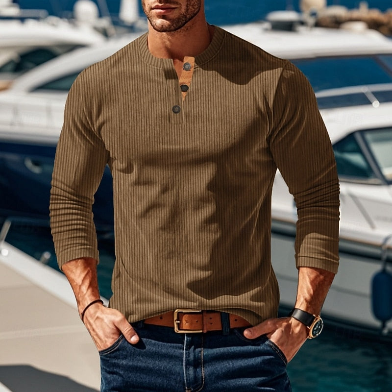 Ribbed Long Sleeve Henley Shirt