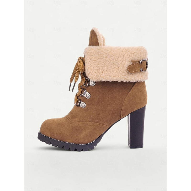 Fur-Trimmed Lace-Up Winter Boots