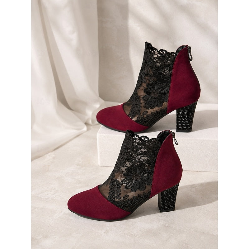 Lace-Accent Heeled Ankle Boots