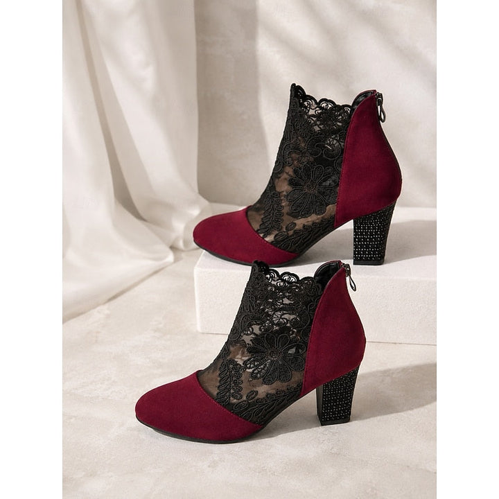 Lace-Accent Heeled Ankle Boots