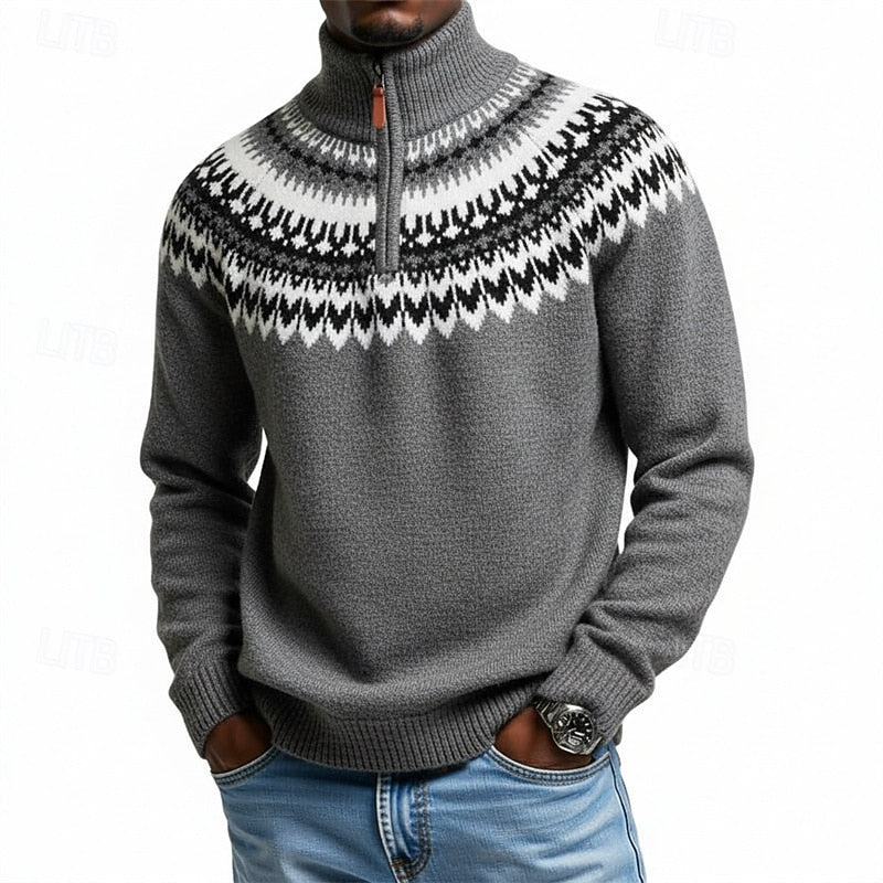 Patterned Quarter-Zip Sweater