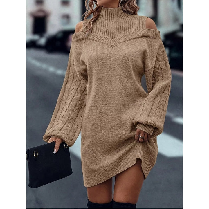 Cold-Shoulder Turtleneck Sweater Dress