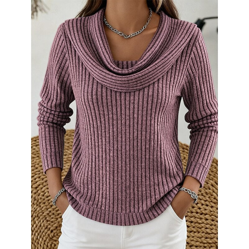 Cowl-Neck Ribbed Top