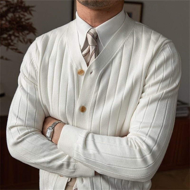 Ribbed V-Neck Button Cardigan
