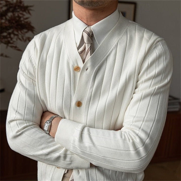 Ribbed V-Neck Button Cardigan