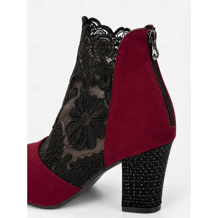 Lace-Accent Heeled Ankle Boots
