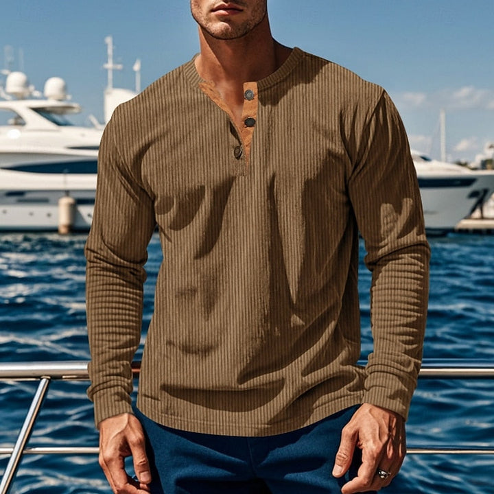 Ribbed Long Sleeve Henley Shirt