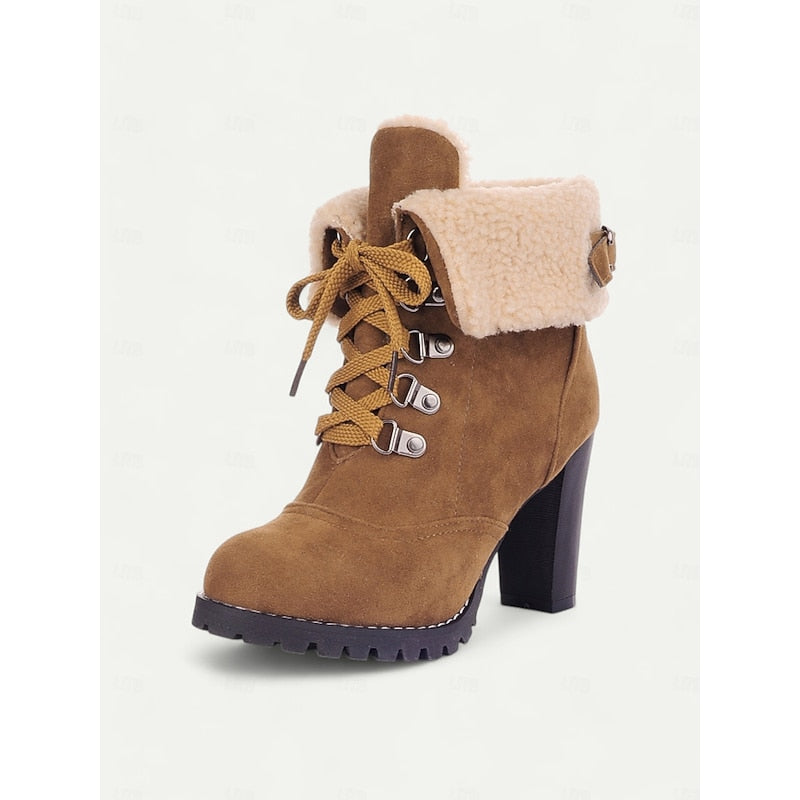 Fur-Trimmed Lace-Up Winter Boots