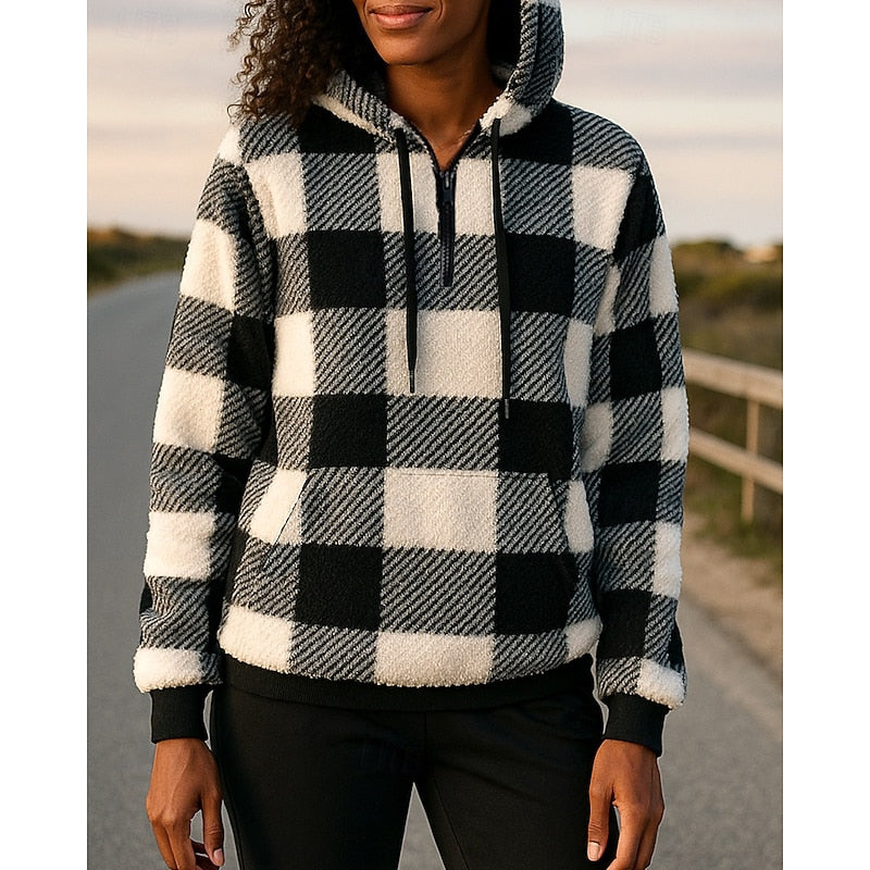 Quarter-Zip Checkered Hoodie