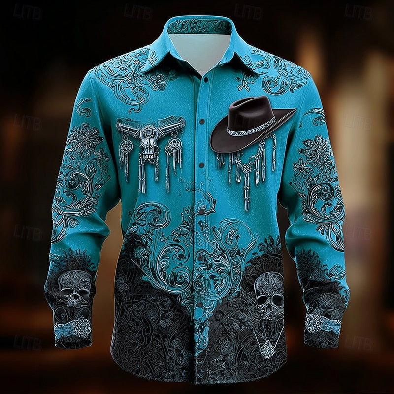 Western Print Halloween Button-Down Shirt