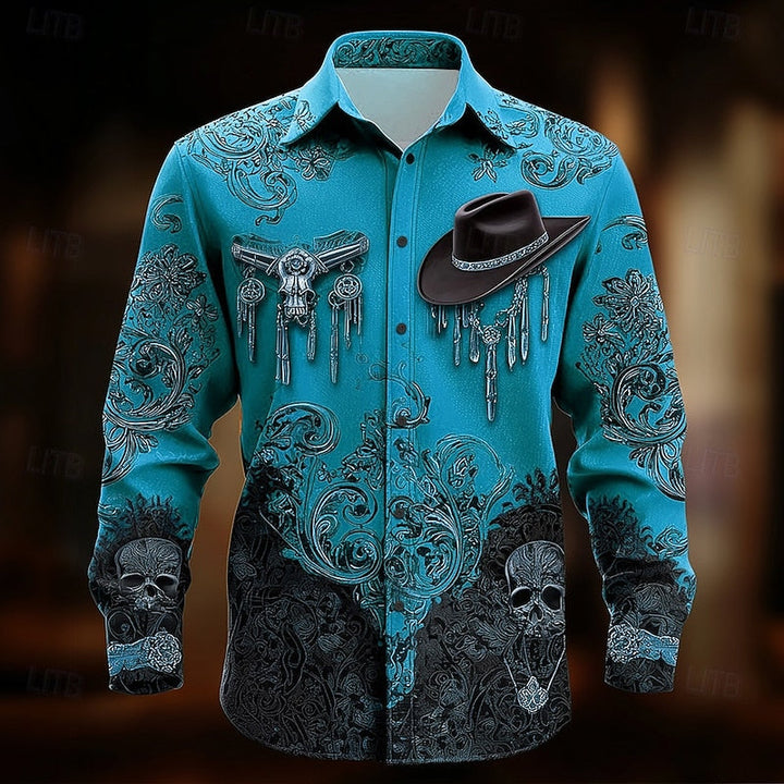 Western Print Halloween Button-Down Shirt