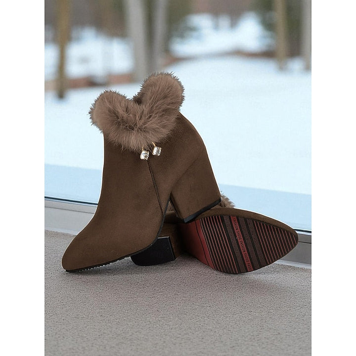 Fur-Trimmed Block Heel Ankle Boots