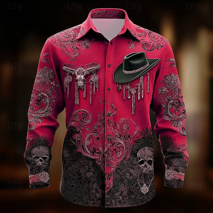 Western Print Halloween Button-Down Shirt