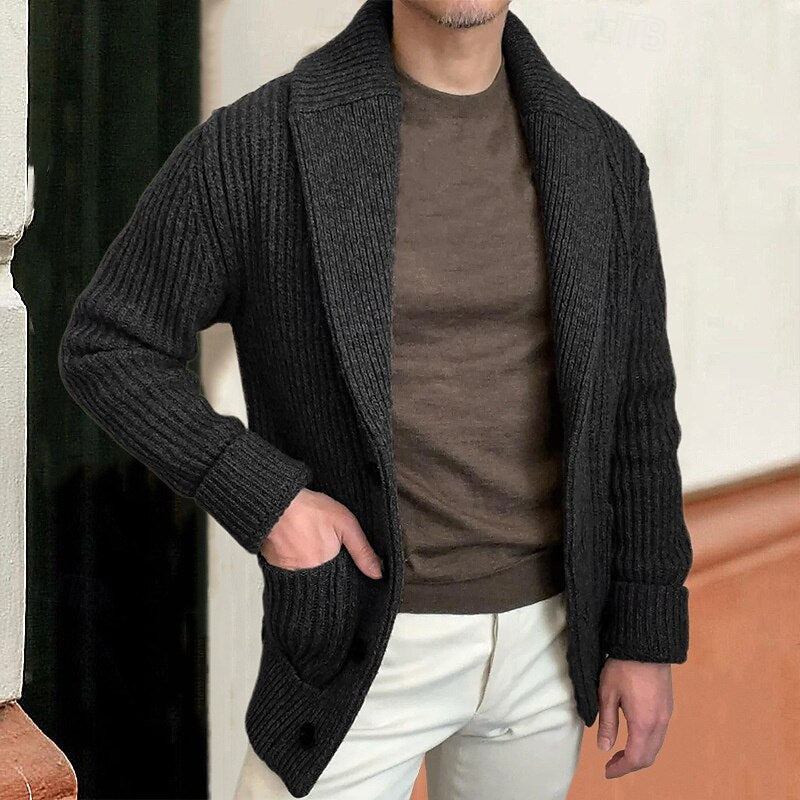 Shawl Collar Ribbed Cardigan