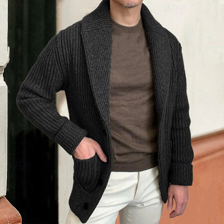 Shawl Collar Ribbed Cardigan