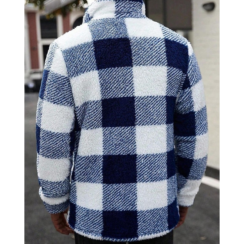 Checked Standing-Collar Jacket