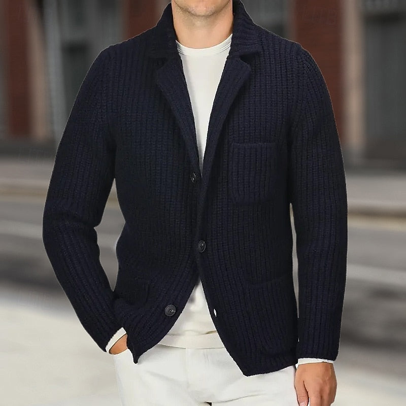 Ribbed Stand-Collar Cardigan